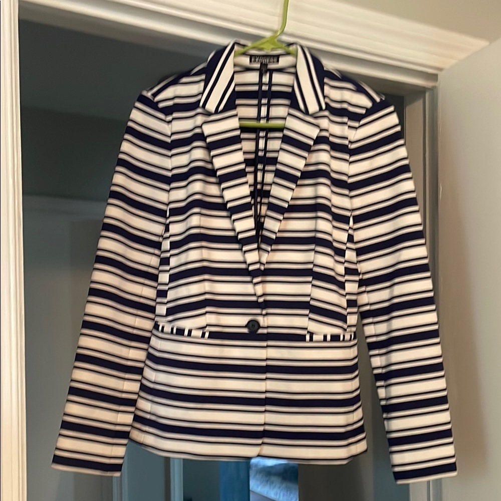 Express Women's Striped Blazer - Navy and White
